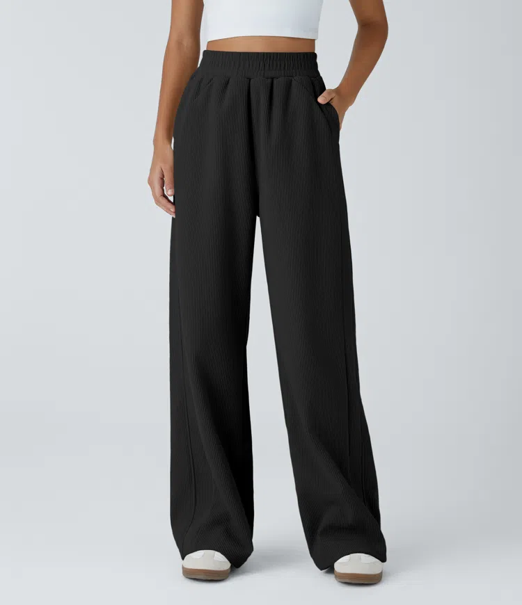 High waist side pocket straight leg mom corduroy casual pants