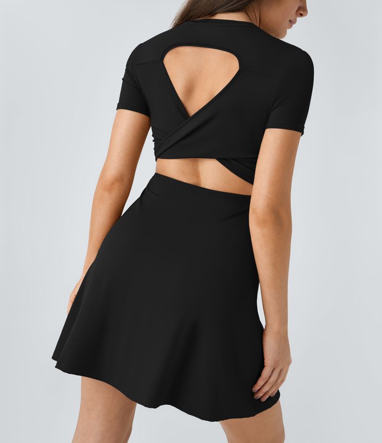 Vestido deportivo mini con abertura y falda acampanada para baile en copas D-F