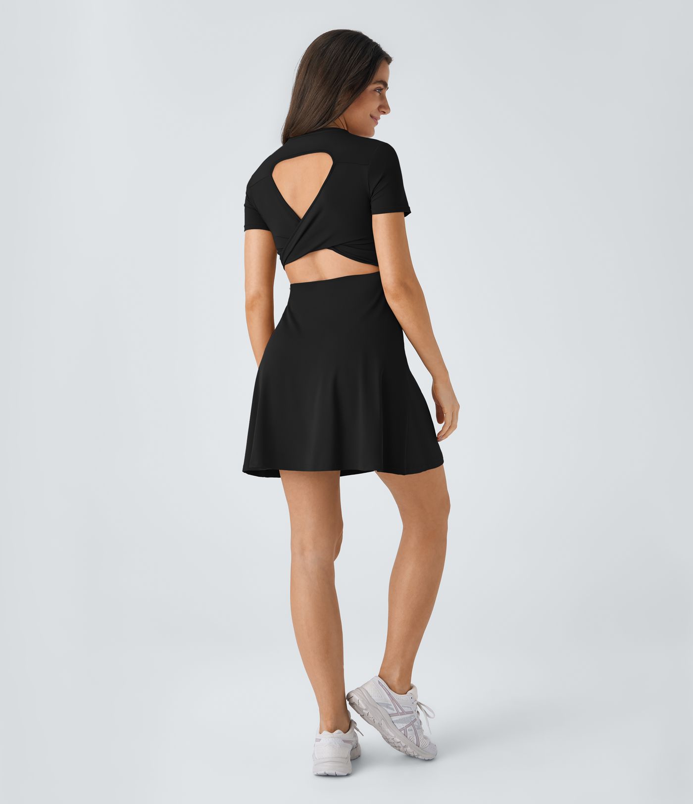 Vestido deportivo mini con abertura y falda acampanada para baile en copas D-F