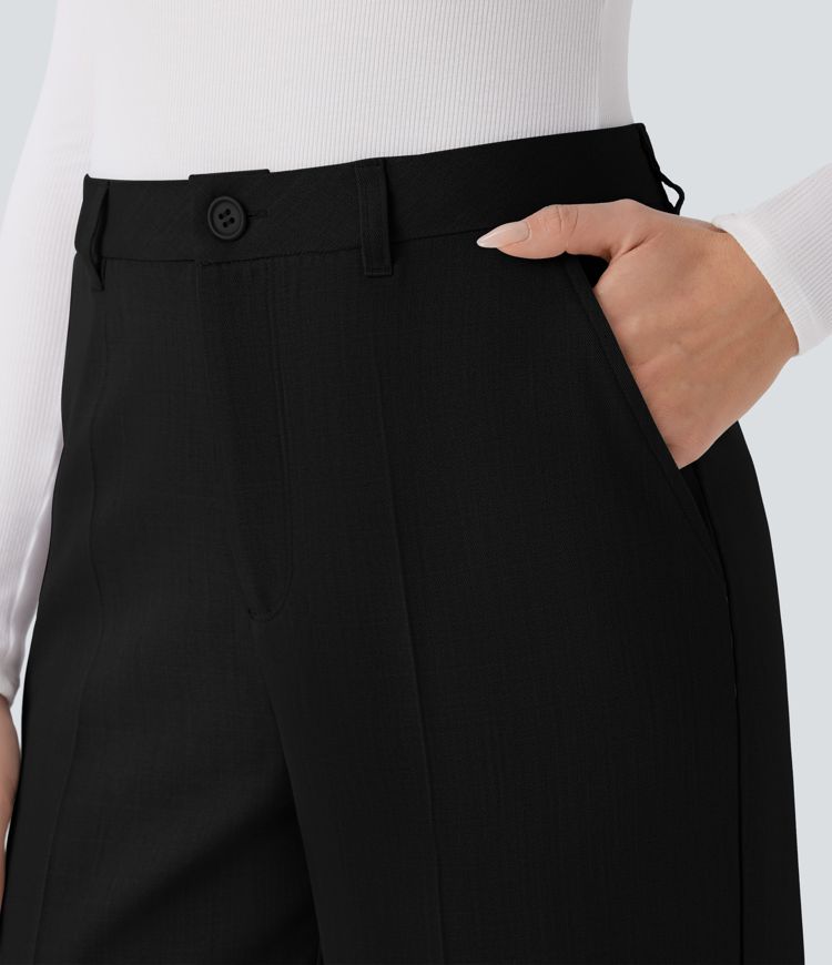 Pantalón oficina pierna recta bolsillo lateral tiro alto