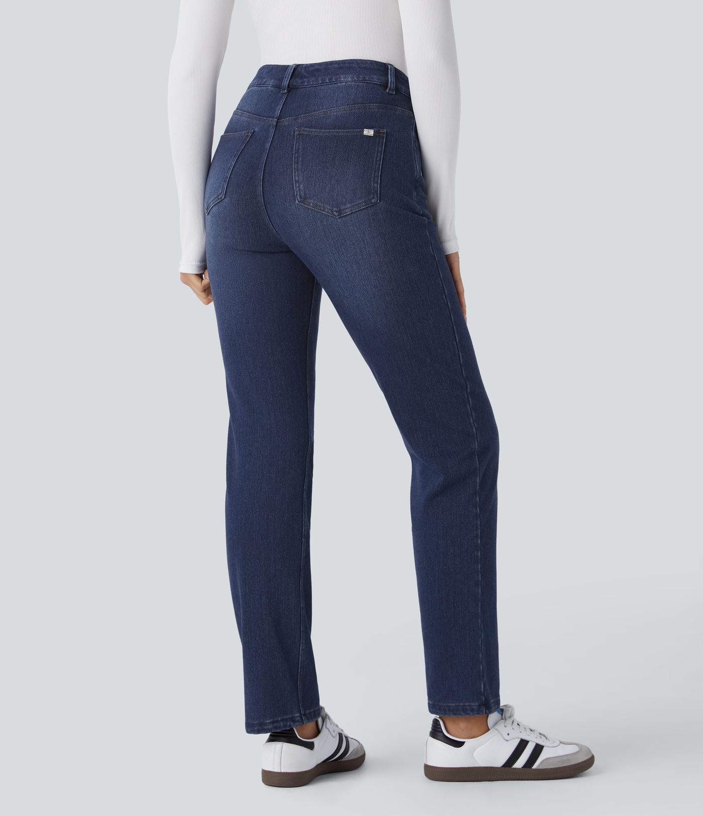 Jean délavé coupe droite taille haute Halara Flex™ Denim Heat avec poches