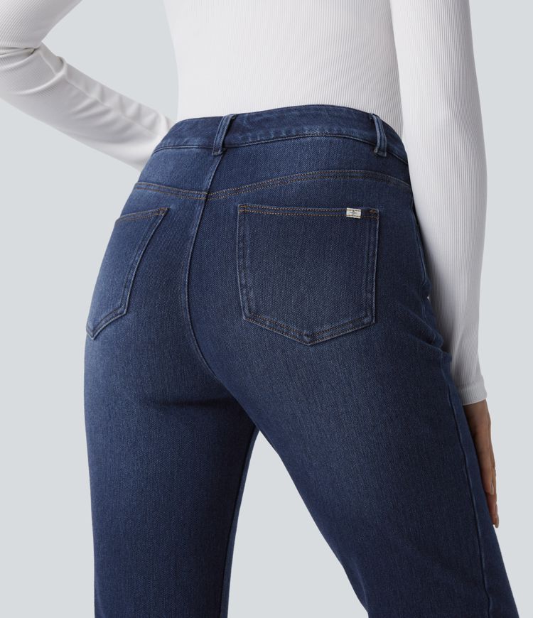 Jean délavé coupe droite taille haute Halara Flex™ Denim Heat avec poches