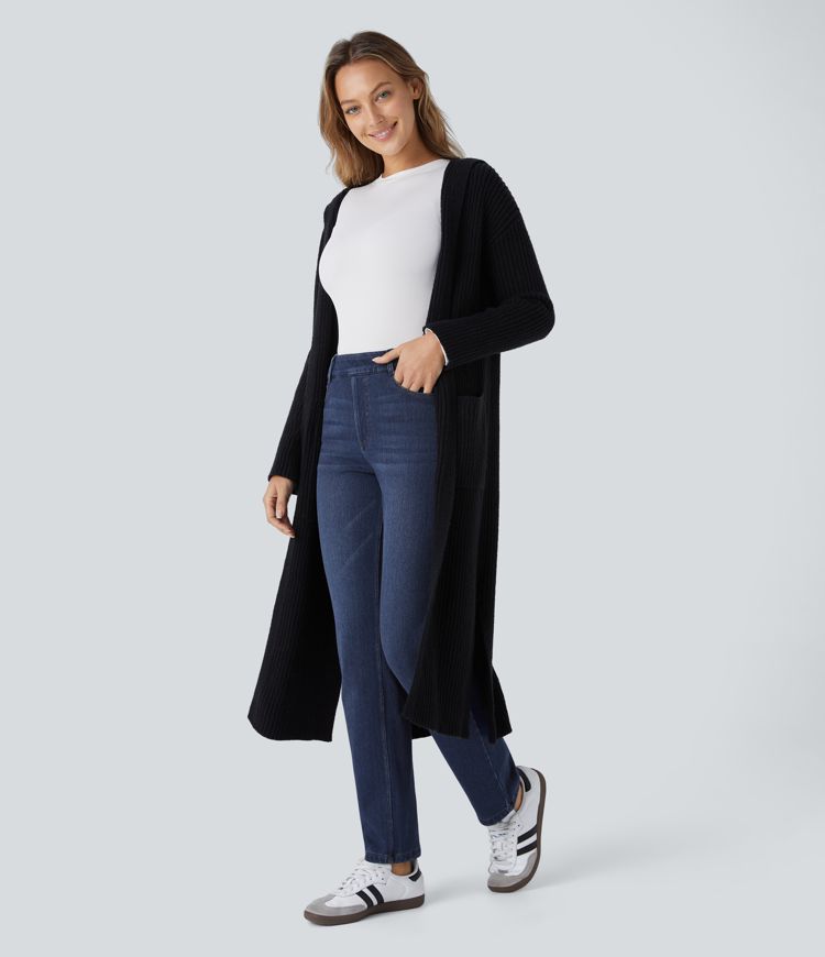 Jean délavé coupe droite taille haute Halara Flex™ Denim Heat avec poches