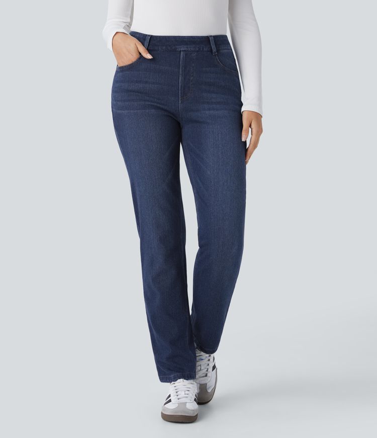Halara Flex™ High Waisted Pockets Straight Leg Washed Casual Jeans