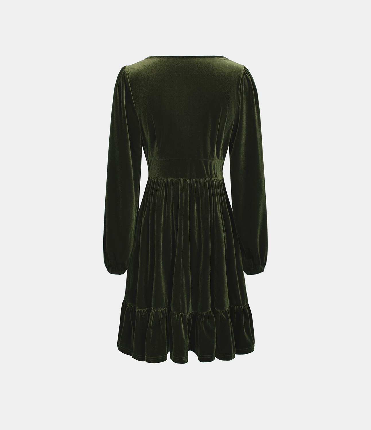 Alltags-Mini-Partykleid aus Samt mit tiefem V-Ausschnitt und Rüschensaum