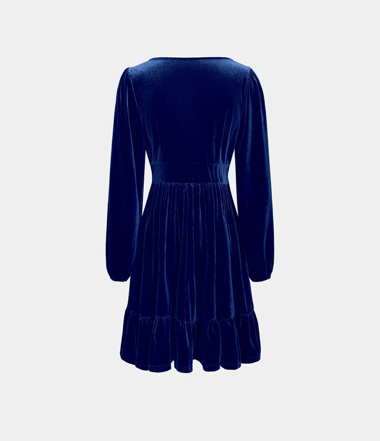 Quotidien Robe de Soirée Mini en Velours à Encolure en V Profond et Ourlet Volanté