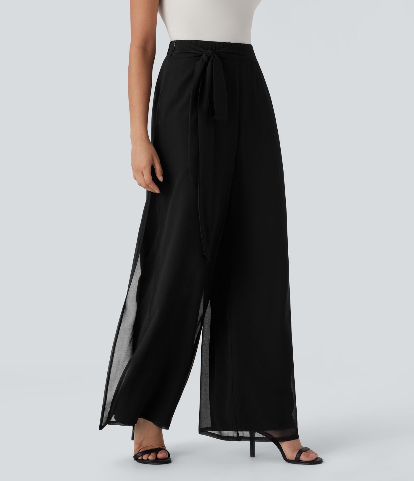 Breezeful™ - Fließende Stoffhose mit hohem Bund, Seitentaschen, unsichtbarem Reißverschluss und geradem Bein - schnelltrocknend