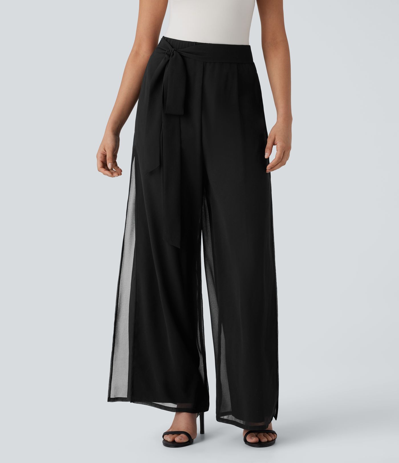 Breezeful™ - Fließende Stoffhose mit hohem Bund, Seitentaschen, unsichtbarem Reißverschluss und geradem Bein - schnelltrocknend