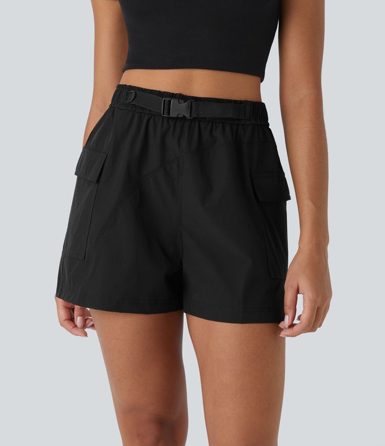 Waterproof High Waisted Belted Pocket Hiking Cargo Shorts