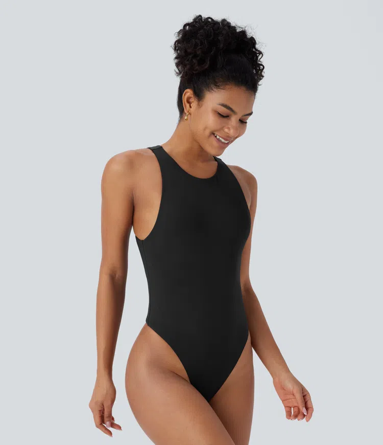 Round Neck Sleeveless Snap Slim Work Bodysuit