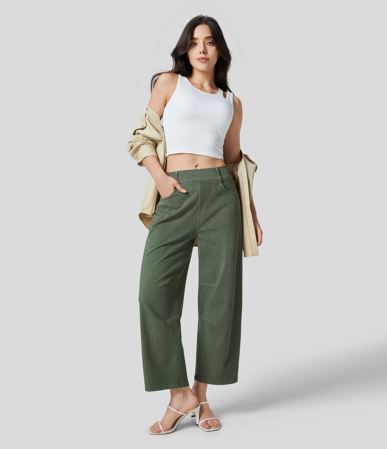 Halara Flex™ Mid Rise Multiple Pockets Colorful Stretchy Knit Casual Tapered Jeans