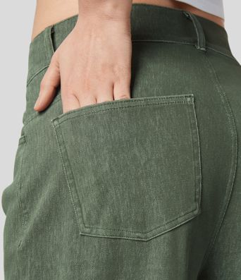 Halara Flex™ Mid Rise Multiple Pockets Colorful Stretchy Knit Casual Tapered Jeans