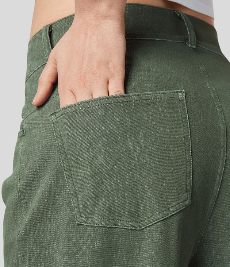 Halara Flex™ Mid Rise Multiple Pockets Colorful Stretchy Knit Casual Tapered Jeans