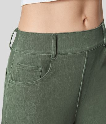 Halara Flex™ Mid Rise Multiple Pockets Colorful Stretchy Knit Casual Tapered Jeans