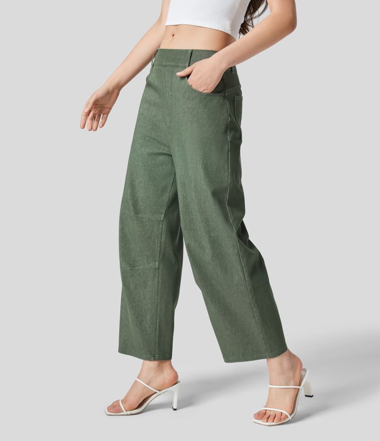 Halara Flex™ Mid Rise Multiple Pockets Colorful Stretchy Knit Casual Tapered Jeans
