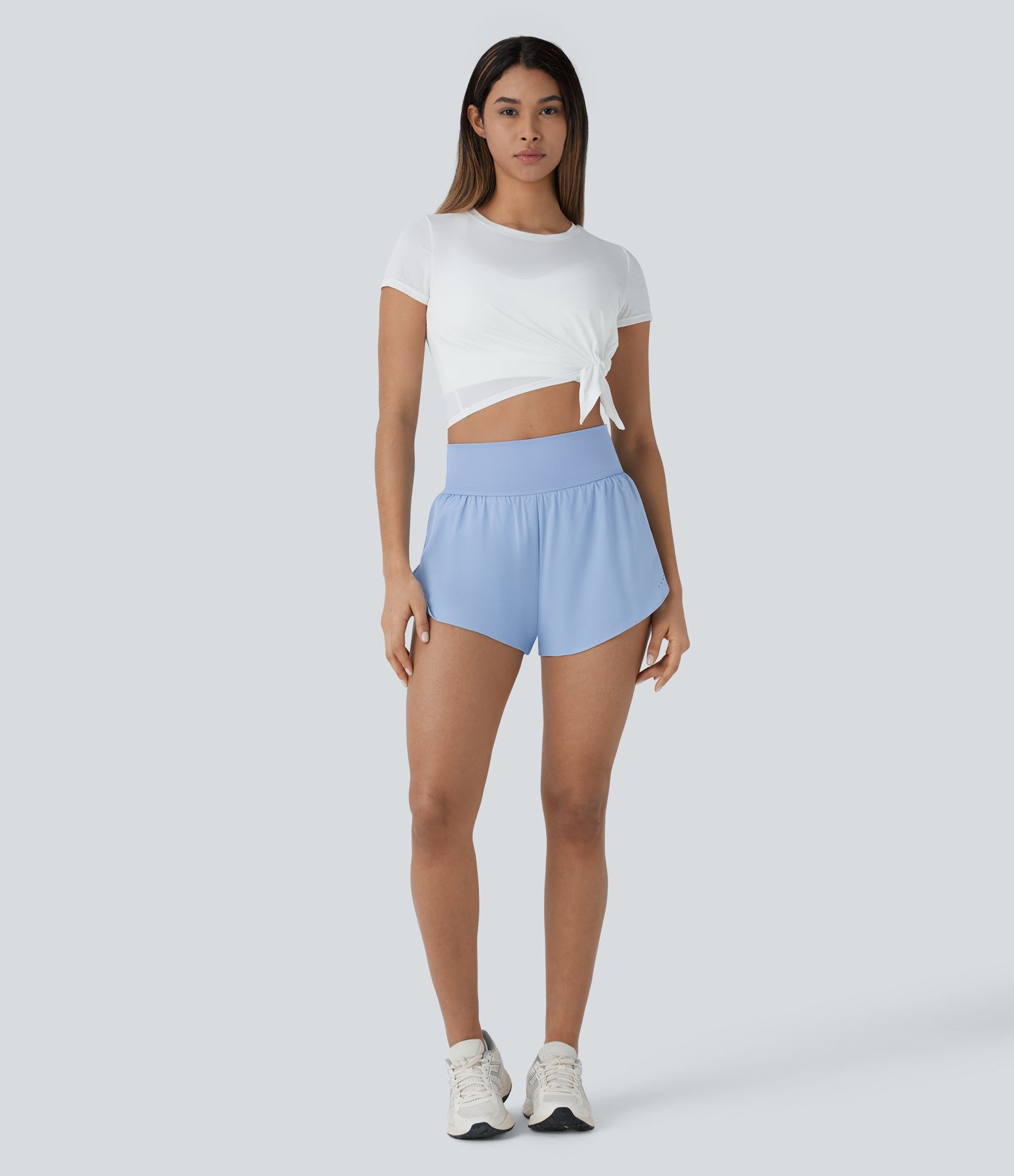 SoftlyZero™ QuickDry High Waisted Tummy Control Reflective Dots Crossover Hem 2-in-1 Running Shorts 3'' with Pockets