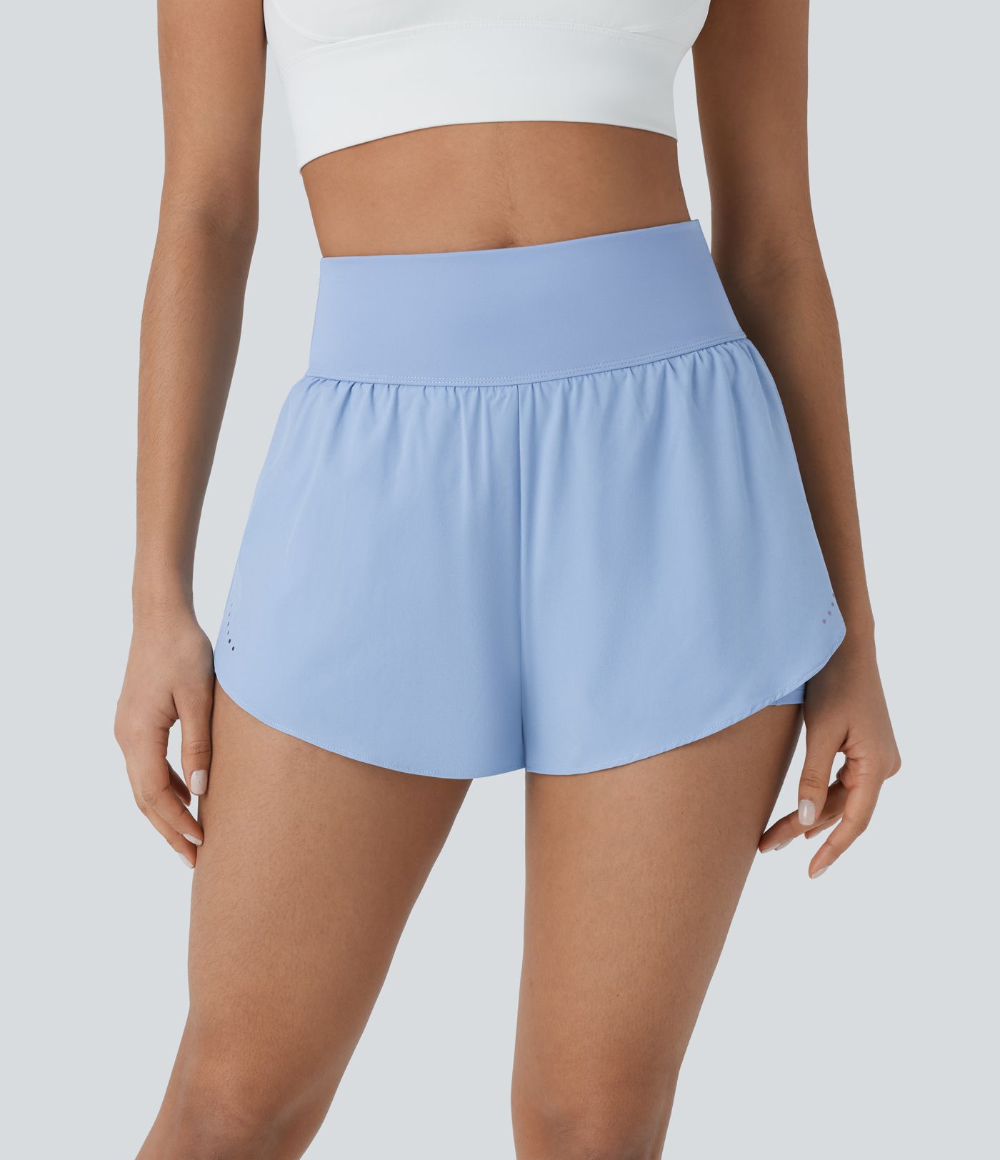 SoftlyZero™ QuickDry High Waisted Tummy Control Reflective Dots Crossover Hem 2-in-1 Running Shorts 3'' with Pockets