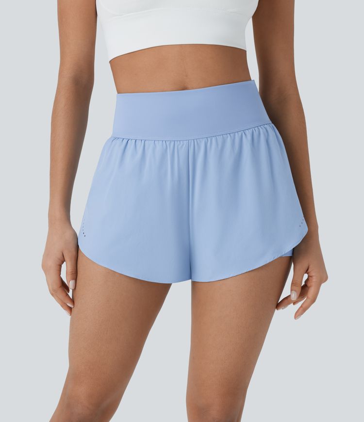 Softlyzero™ QuickDry High Waisted Reflective Dots Crossover Hem 2-in-1 Side Pockets Quick Dry Running Shorts