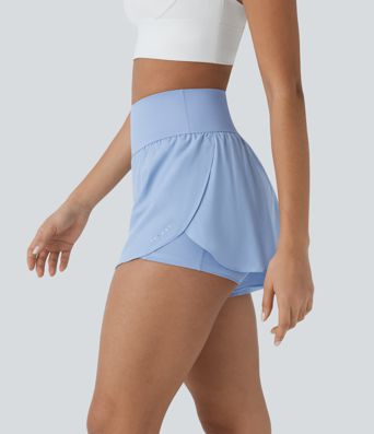 SoftlyZero™ QuickDry High Waisted Tummy Control Reflective Dots Crossover Hem 2-in-1 Running Shorts 3'' with Pockets SoftlyZero™ QuickDry High Waisted Tummy Control Reflective Dots Crossover Hem 2-in-1 Running Shorts 3'' with Pockets