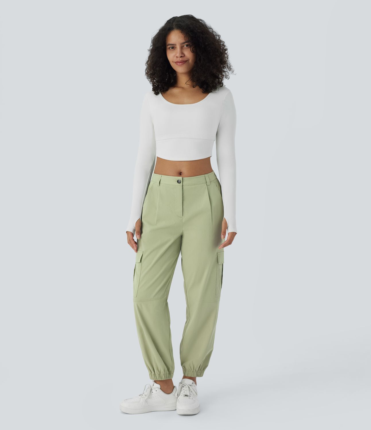 Joggers cargo múltiple bolsillo tiro medio botón cremallera