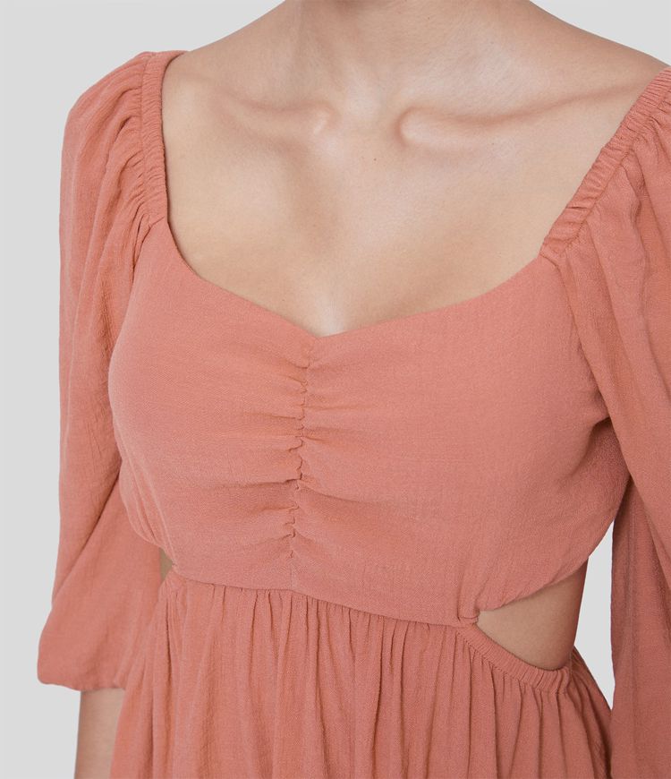 Sweetheart Neck Puff Sleeve Cut Out Backless Tie Back Flowy Mini Casual Dress