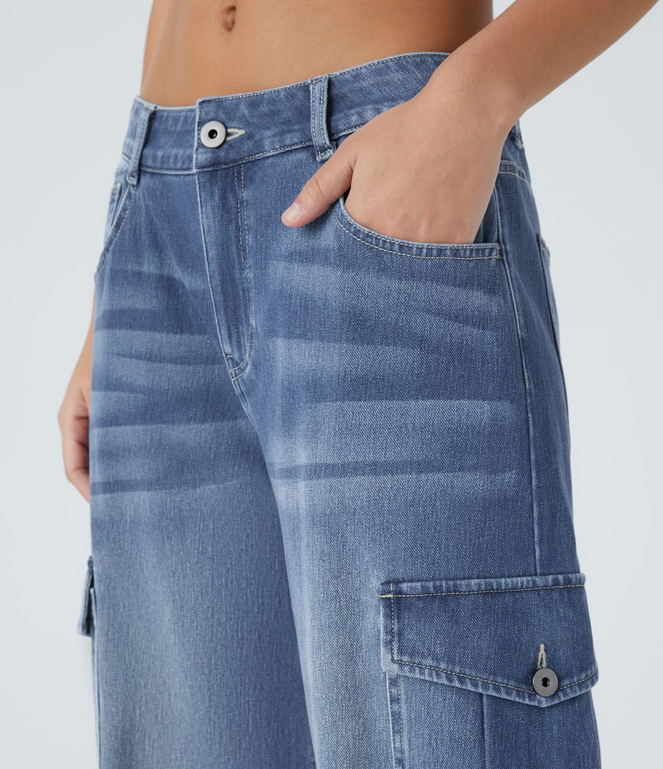 Halara Flex™ Low Waist Multiple Pocket Stretch Knit Casual Wide Cargo Jeans