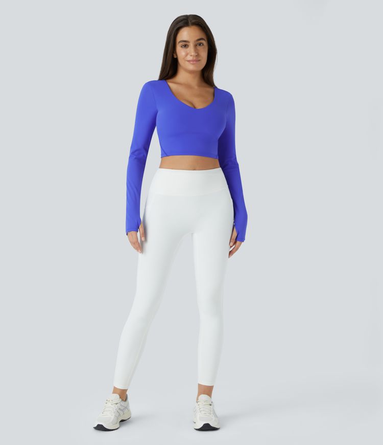 Padded V-neckless thumb hole cropped yoga sports top
