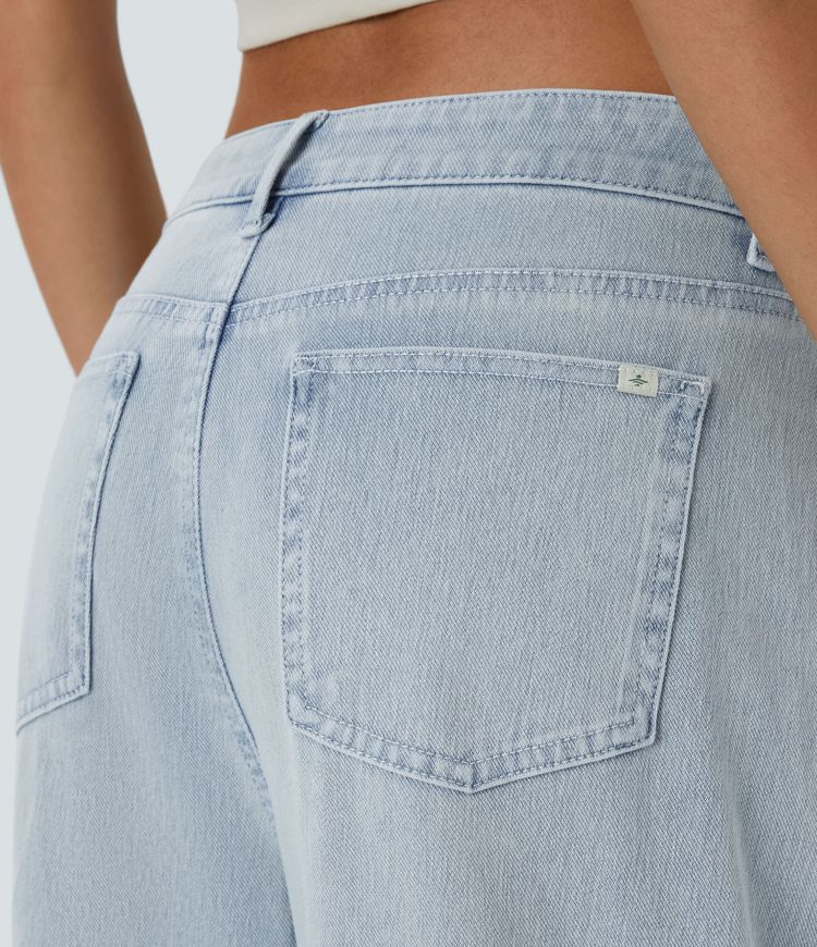 Jeans Baggy Halara Flex™ Denim elástico lavado pierna ancha holgado múltiple bolsillo cierre botón