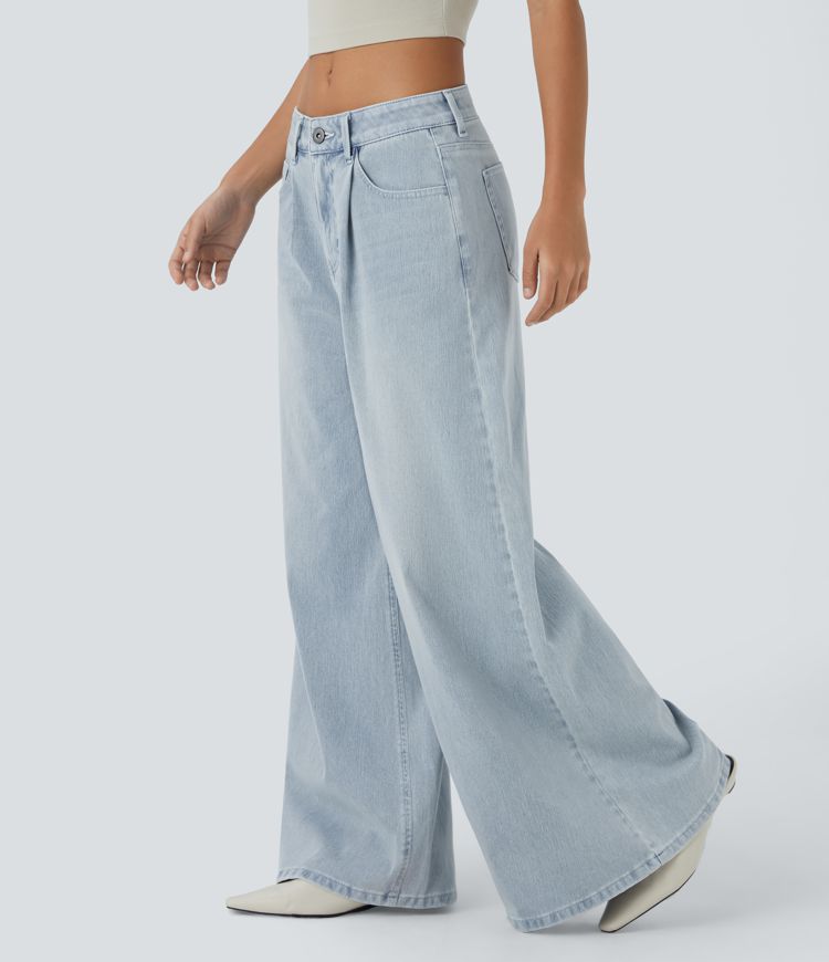 Jeans Baggy Halara Flex™ Denim elástico lavado pierna ancha holgado múltiple bolsillo cierre botón