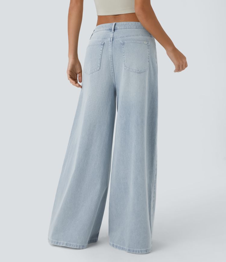 Jeans Baggy Halara Flex™ Denim elástico lavado pierna ancha holgado múltiple bolsillo cierre botón