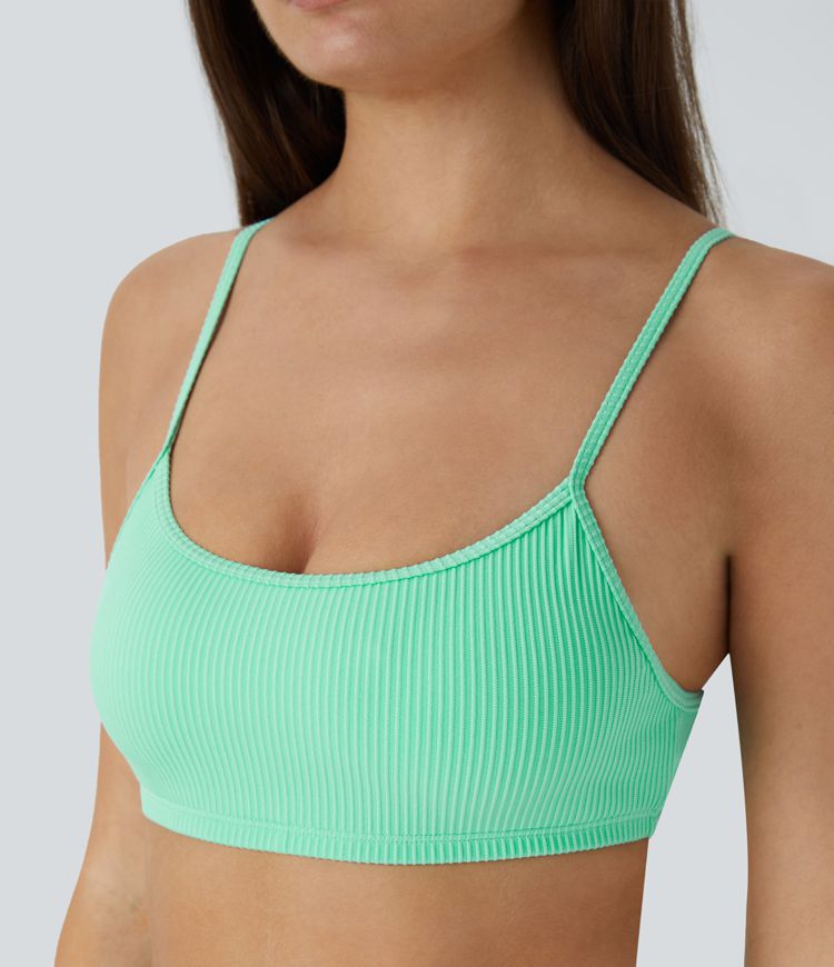 Ribbed Adjustable Strap Backless Bikini Top Swimsuit