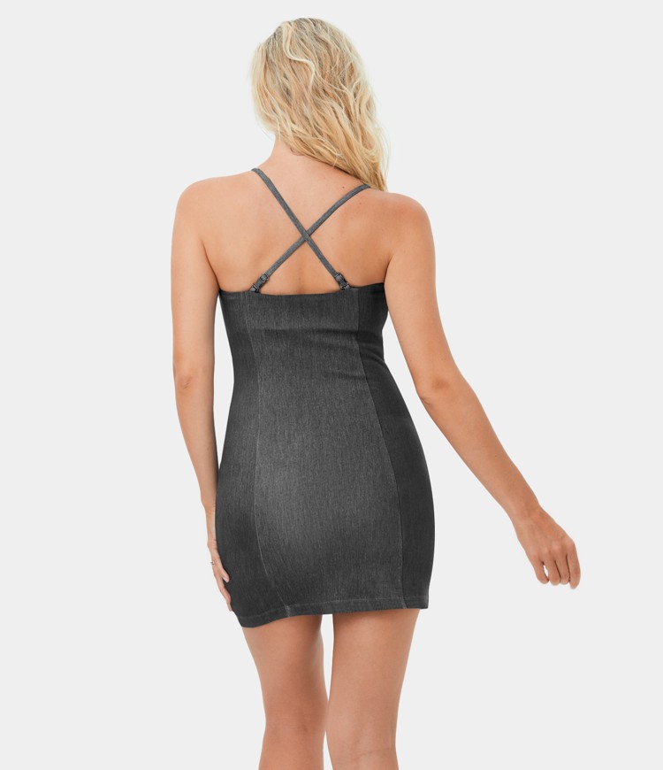 Halara Flex™ Adjustable & Removable Strap Backless Bodycon Stretchy Knit Denim Mini Casual Dress