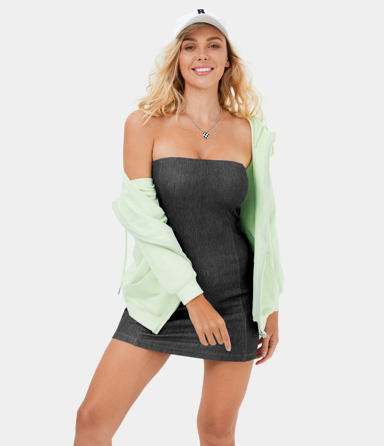 Halara Flex™ Adjustable & Removable Strap Backless Bodycon Stretchy Knit Denim Mini Casual Dress