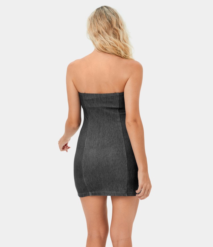 Halara Flex™ Adjustable & Removable Strap Backless Bodycon Stretchy Knit Denim Mini Casual Dress