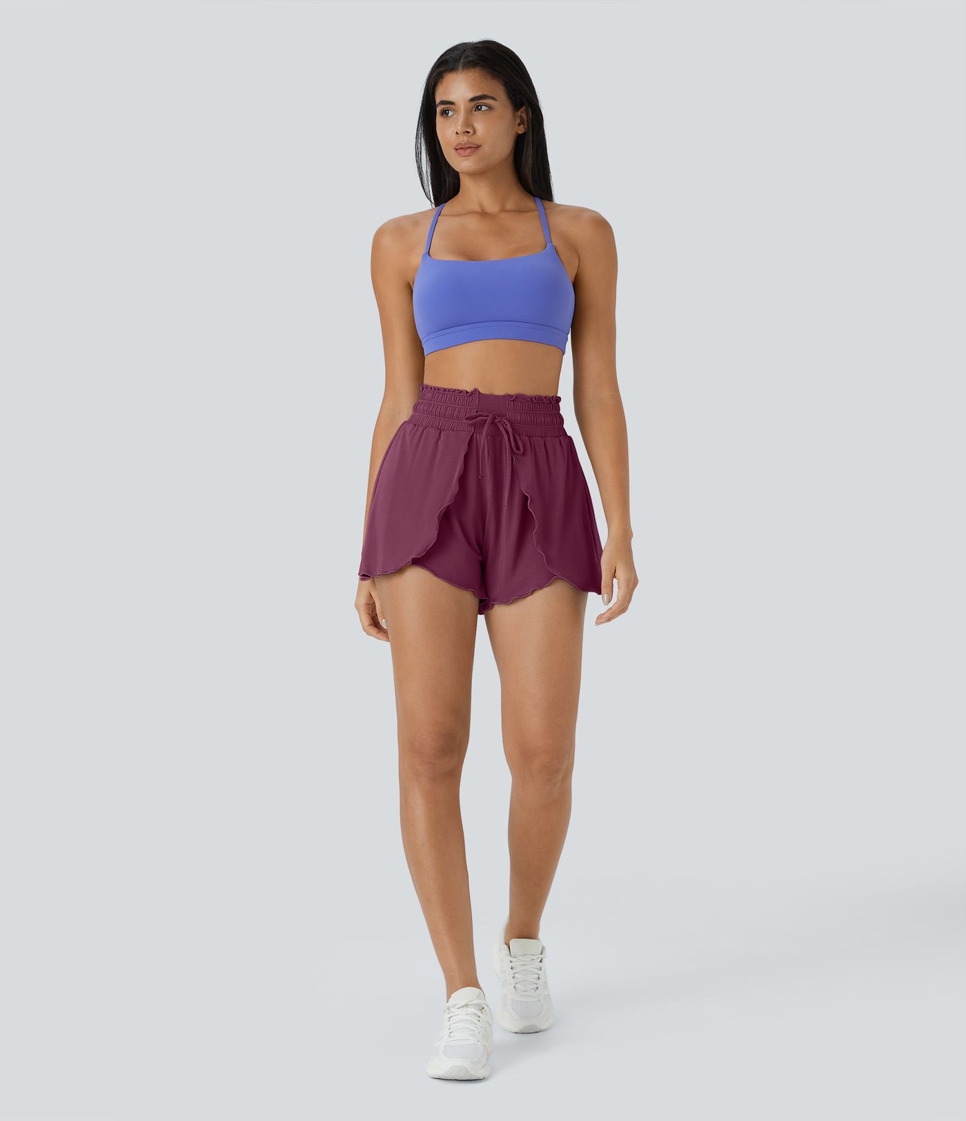 Frill High Waisted Elastic Waistband Drawstring Flowy Stacked Casual Shorts 3"