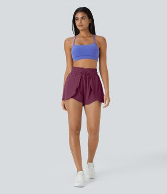 Frill High Waisted Elastic Waistband Drawstring Flowy Stacked Casual Shorts 3"
