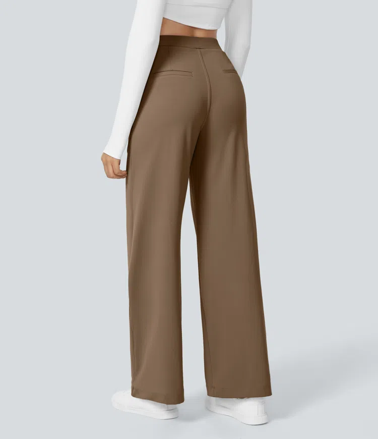 High Waisted Pocket Straight Leg Work Pants