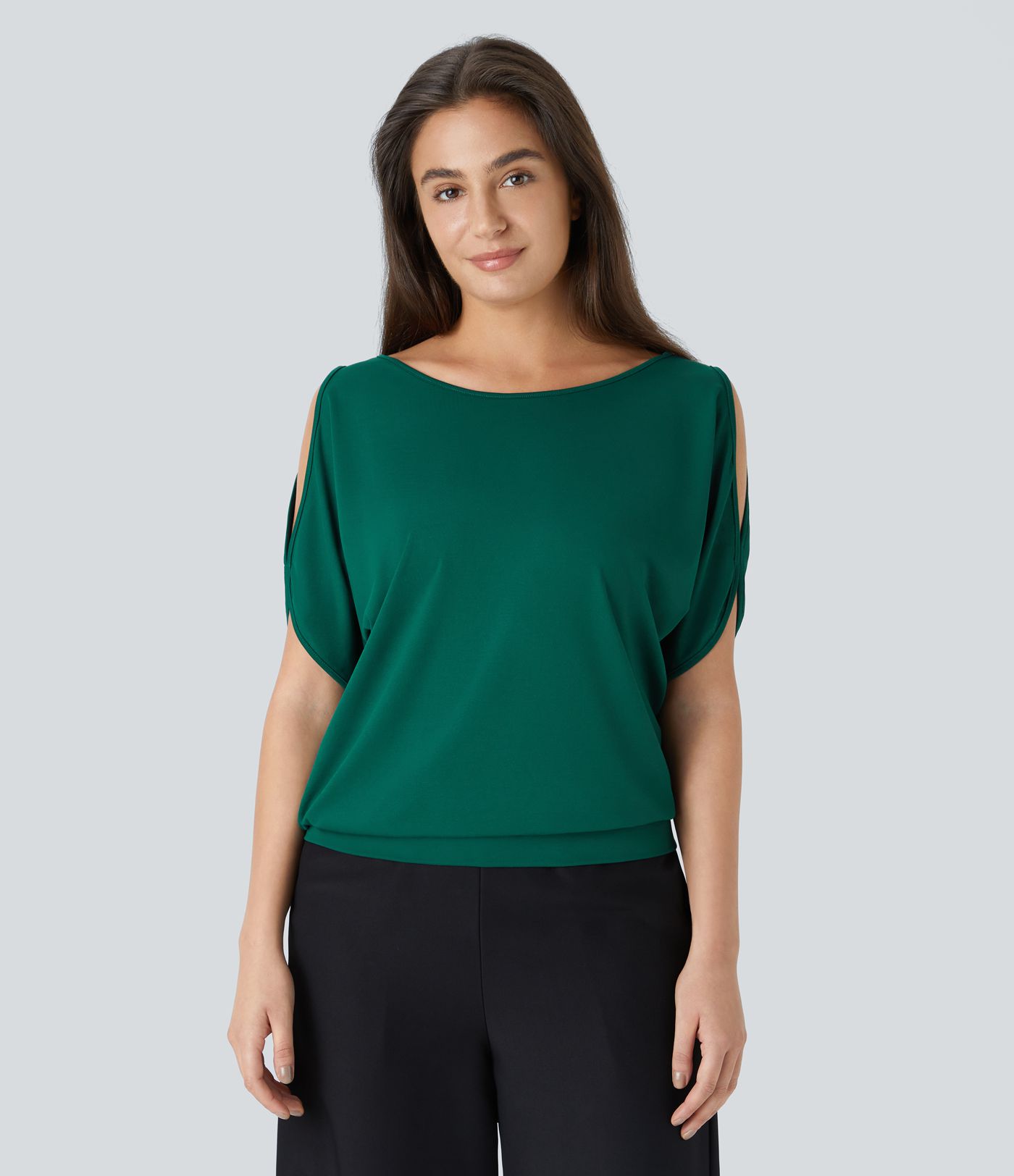 Boat Neck Short Sleeve Cut Out Casual T-Shirt