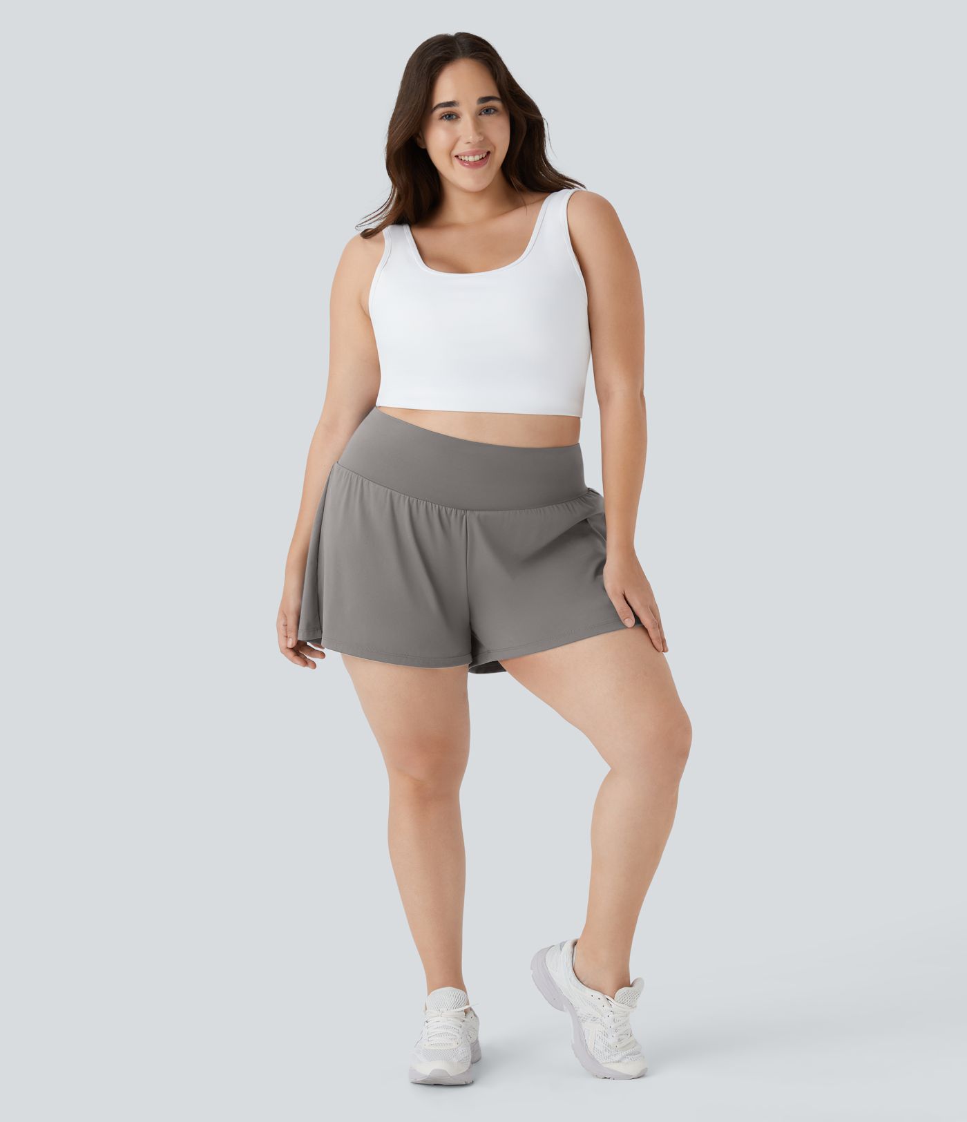 Super High Waisted Back Pocket & Side Hidden Pocket 2-in-1 Yoga Plus Size Shorts 4''-Longer Length