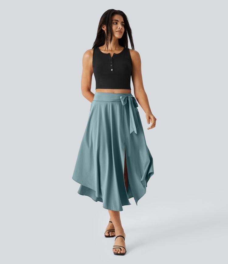 Breezeful™ Fließender 2-in-1 Midirock mit hohem Bund, seitlichem Schlitz und abgerundetem Saum - schnelltrocknend