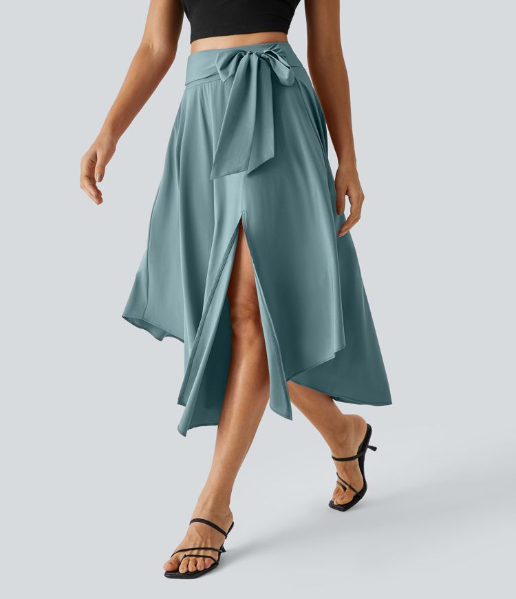 Breezeful™ Fließender 2-in-1 Midirock mit hohem Bund, seitlichem Schlitz und abgerundetem Saum - schnelltrocknend