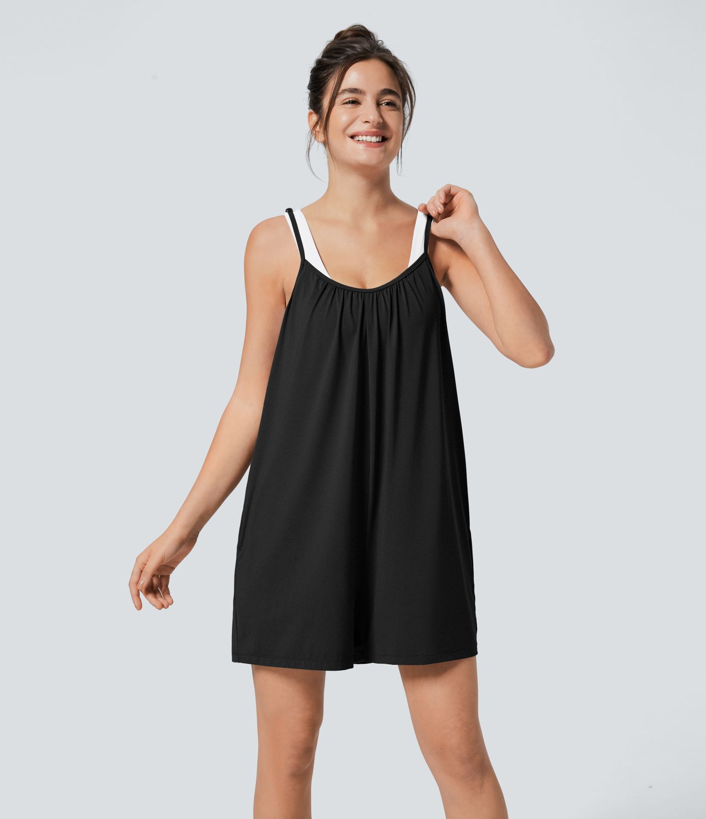 Spaghetti Pocket Solid Wide Leg Casual Jumpsuit