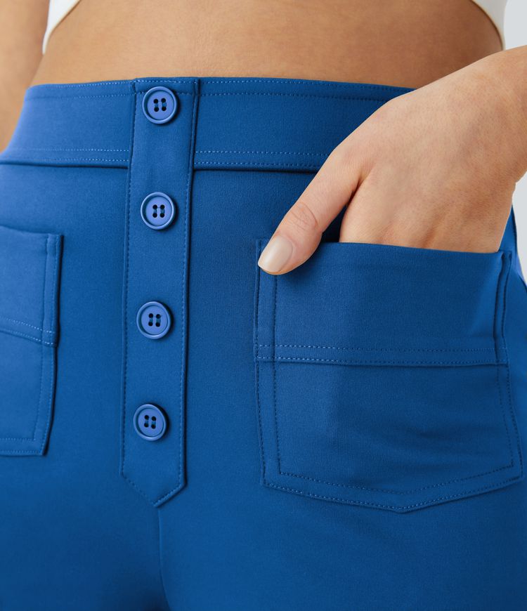 High Waisted Pockets Straight Leg Casual Pants