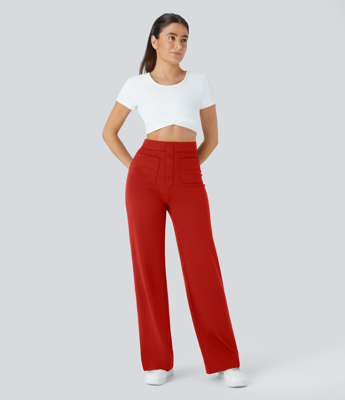 Pantalon taille haute coupe droite DayStretch avec poches