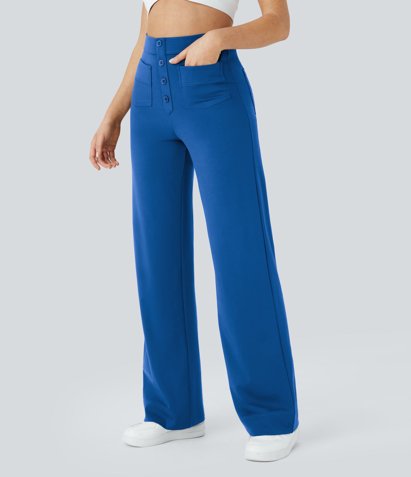 High Waisted with Pockets Straight Leg Stretchy Casual Pants