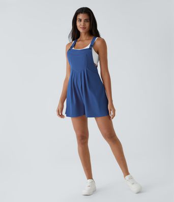 Pockets Waffle Casual Short Overalls