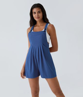 Pockets Waffle Casual Short Overalls