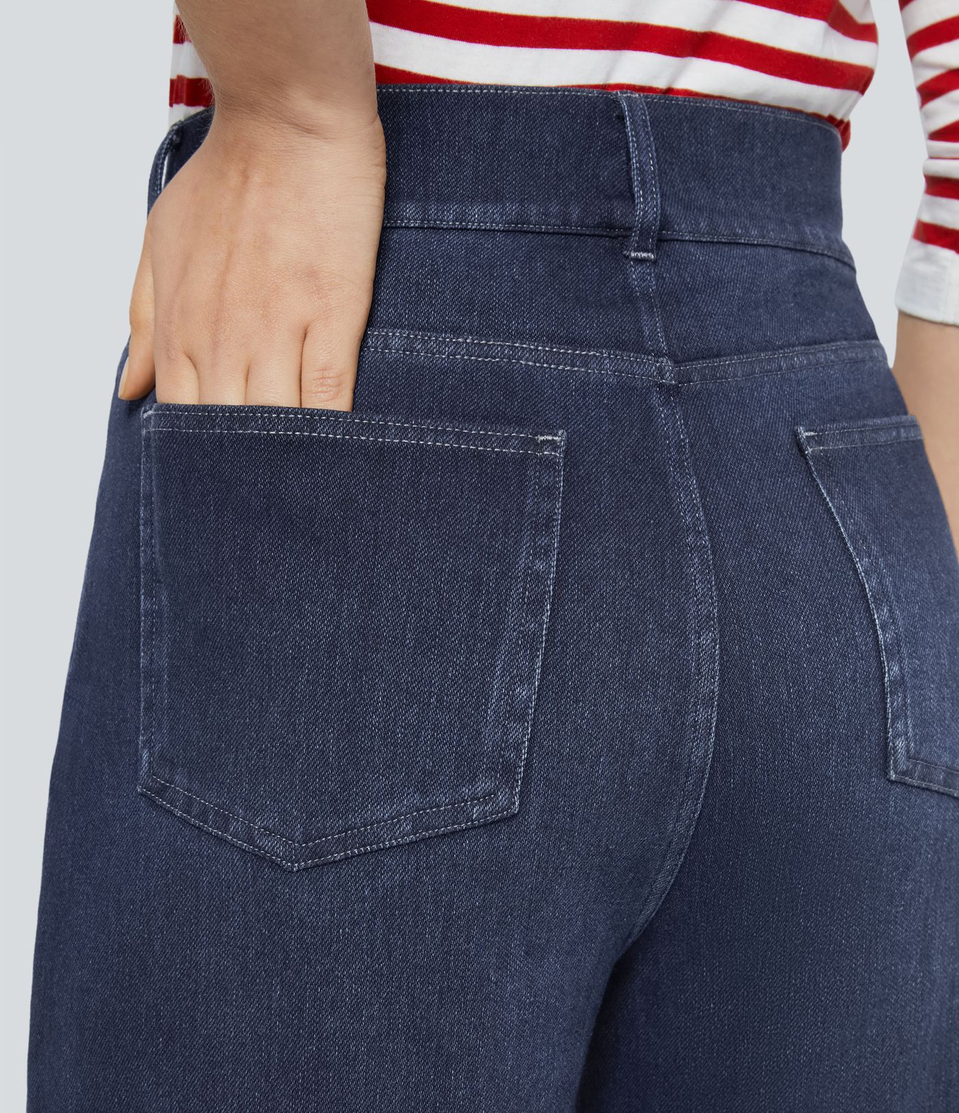 Halara Flex™ high waist decorative button multiple pocket straight leg stretchy knit casual boyfriend jeans