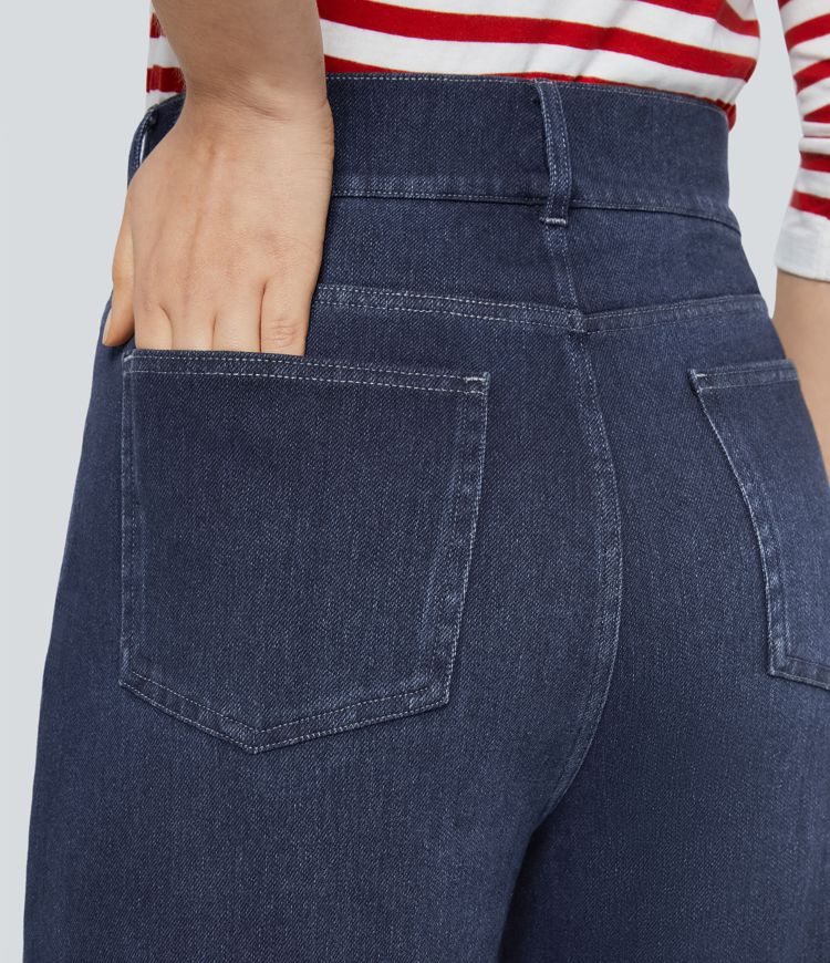 Halara Flex™ High Waisted Decorative Pockets Straight Leg Casual Boyfriend Jeans