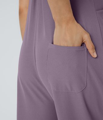 Pockets Waffle Casual Overalls